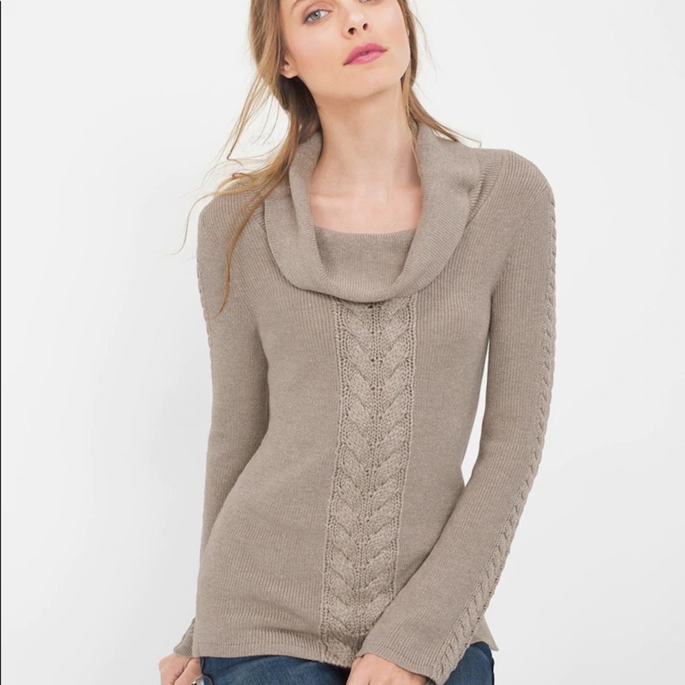 WHBM Cable-Front Cowlneck Pullover Sweater Large